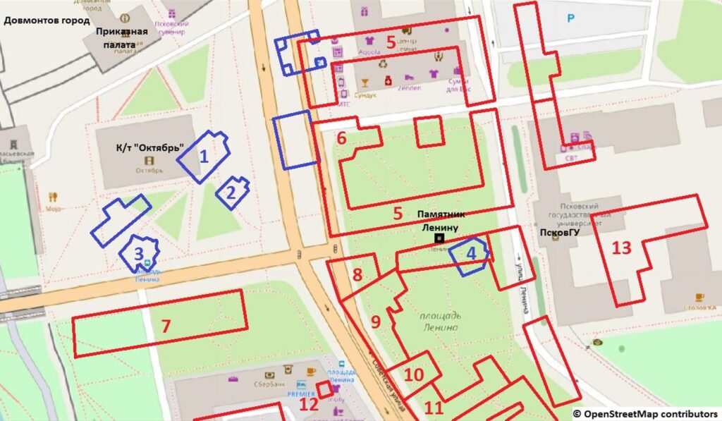Положение гостиного двора на современной карте