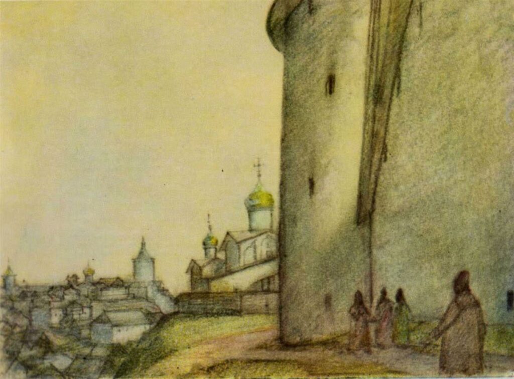 Ю.П. Спегальский. Вид от Кстовской башни на церкви в Бродах и Песках и Гремячую гору.