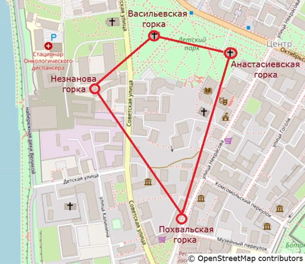 Четыре горки в центре Пскова.