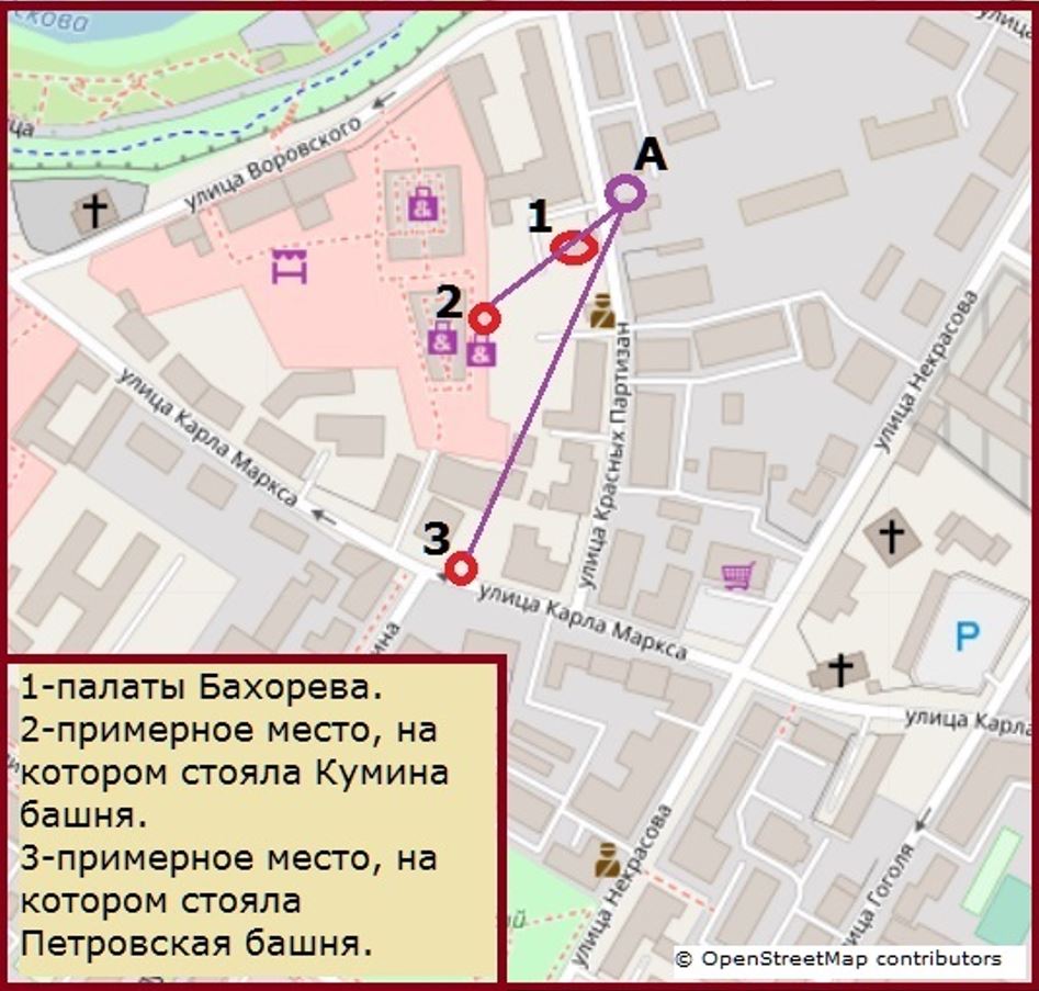 С. Кириллов "Палаты Фаддея Гурьева." - расположение объектов на карте города