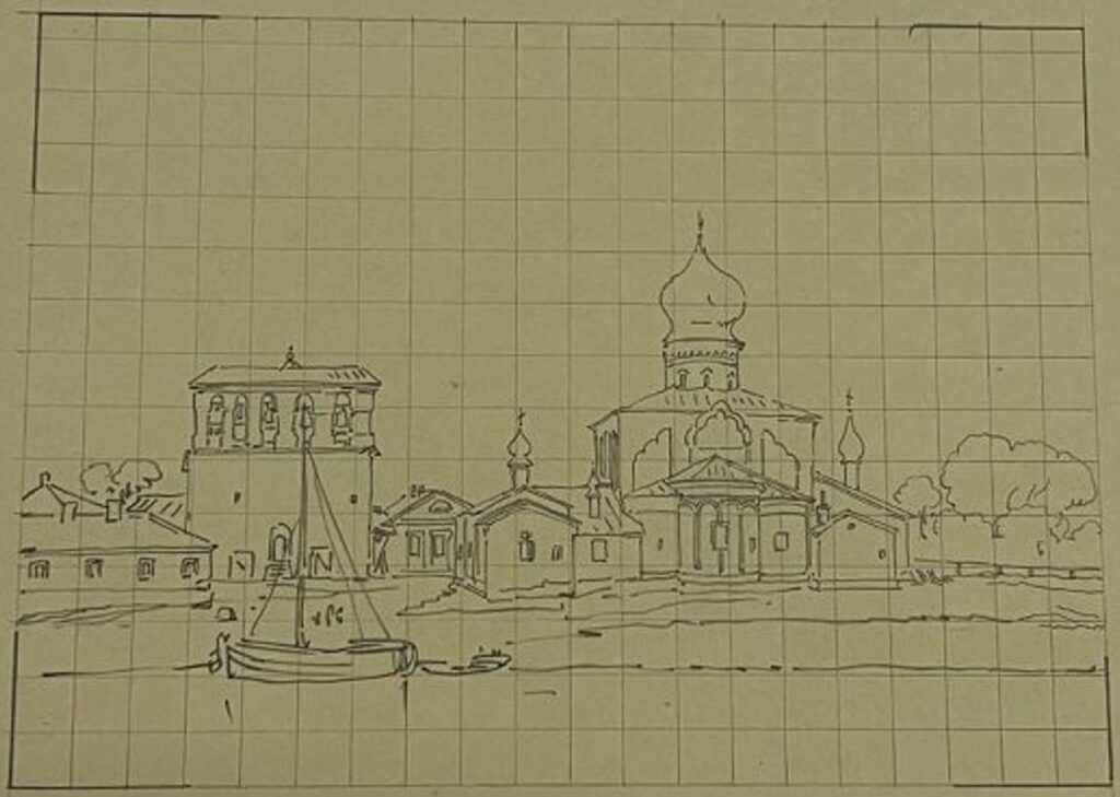 Церковь Успения в Поромяни, карандашный рисунок середины XIX века