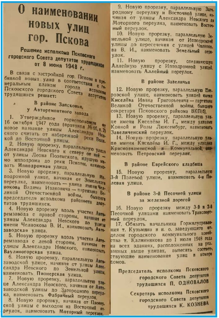 Решение исполкома псковского горсовета от 8 июня 1848г.