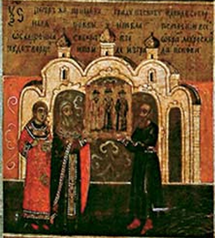 Пётр Псковитин и икона с князем Константином.
