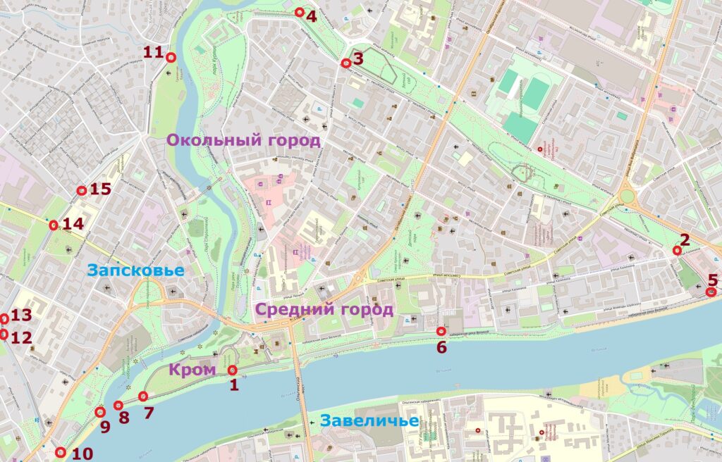 Псковские башни на старых открытках: местоположение